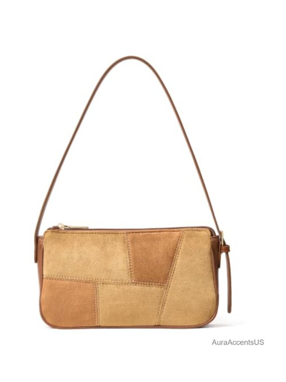Suede Patchwork Shoulder Bag Y2K Small Purse Satchel Zip Handbag